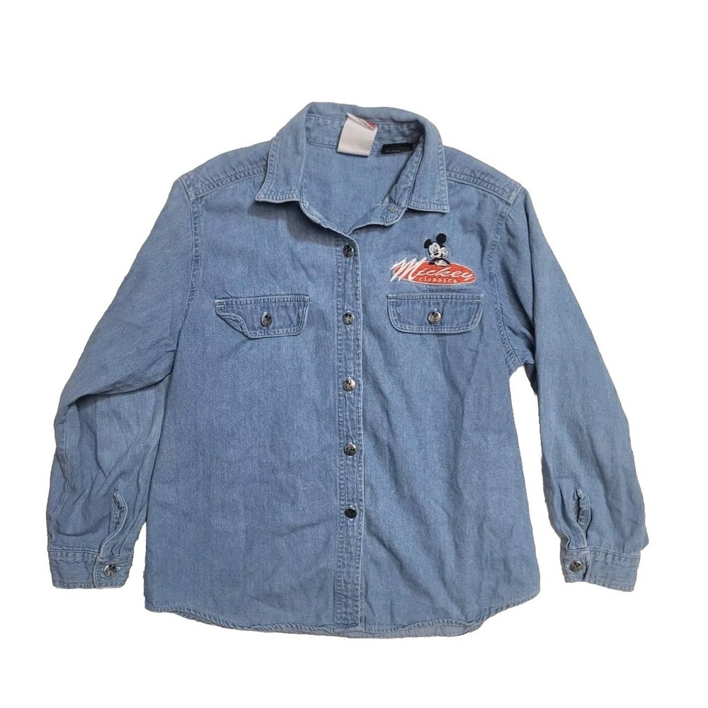 Vintage WALT DISNEY CO GIRL'S BLUE DENIM SHIRT EMBROIDERED MICKEY‎ CLASSICS 12 Y